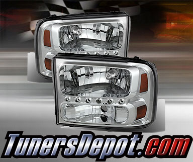 TD® 1pc Harley Style LED Crystal Headlights (Chrome) - 99-04 Ford F-250 F250 Super Duty