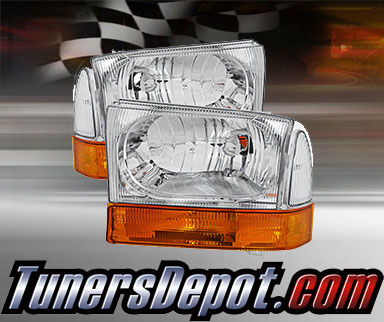TD® Crystal Headlights + Amber Bumper Lights Set (Chrome) - 99-04 Ford F-350 F350 Super Duty