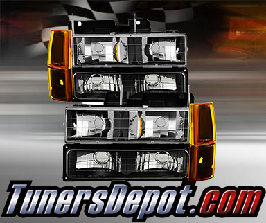 TD® Crystal Headlights + Amber Corner + Bumper Lights Set (Black) - 94-99 GMC Suburban