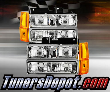 TD® Crystal Headlights + Amber Corner + Bumper Lights Set (Chrome) - 94-98 Chevy Suburban