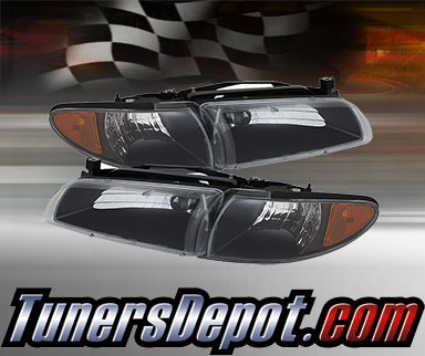 TD® Crystal Headlights + Amber Corner Lights Set (Black) - 97-03 Ponitac Grand Prix