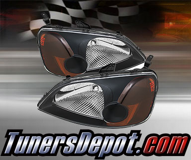 TD® Crystal Headlights (Black) - 01-03 Honda Civic 2/4 dr