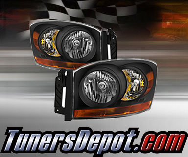 TD® Crystal Headlights (Black) - 06-09 Dodge Ram Pickup 2500/3500 (w/ Amber Bar)
