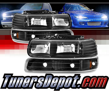 TD® Crystal Headlights + Bumper Lights Set (Black) - 01-02 Chevy Silverado 3500