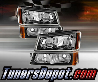 TD® Crystal Headlights + Bumper Lights Set (Black) - 03-06 Chevy Silverado 2500HD
