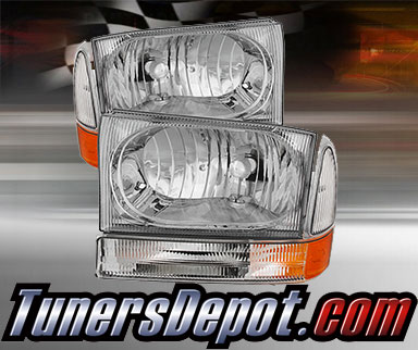TD® Crystal Headlights + Bumper Lights Set (Chrome) - 99-04 Ford Excursion