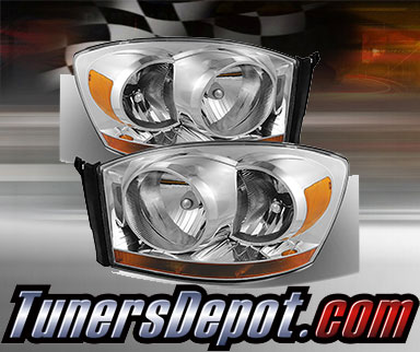 TD® Crystal Headlights (Chrome) - 06-08 Dodge Ram Pickup 1500 (w/ Amber Bar)