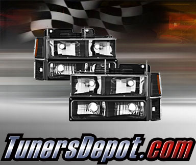 TD® Crystal Headlights + Corner + Bumper Light Set (Black) - 94-98 Chevy Silverado