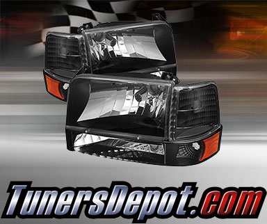 TD® Crystal Headlights + Corner + Bumper Lights Set (Black) - 92-96 Ford F-150 F150