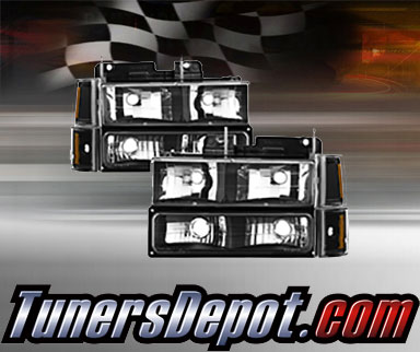 TD® Crystal Headlights + Corner + Bumper Lights Set (Black) - 94-98 Chevy Suburban