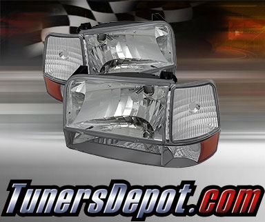 TD® Crystal Headlights + Corner + Bumper Lights Set (Chrome) - 92-96 Ford Bronco