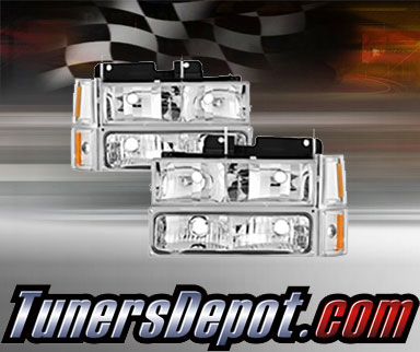 TD® Crystal Headlights + Corner + Bumper Lights Set (Chrome) - 94-98 Chevy Suburban