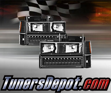 TD® Crystal Headlights + Corner + LED Bumper Light Set (Black) - 94-98 Chevy Pickup Full Size