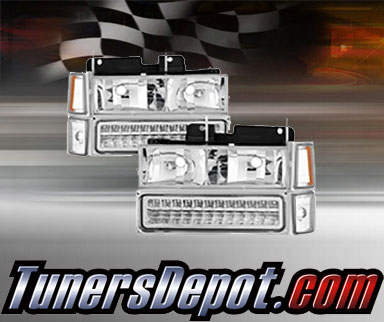 TD® Crystal Headlights + Corner + LED Bumper Light Set (Chrome) - 94-98 Chevy Suburban