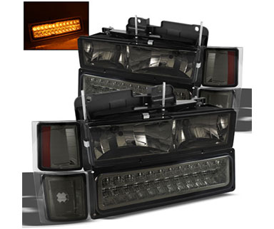 TD® Crystal Headlights + Corner + LED Bumper Light Set (Smoke) - 94-98 Chevy Pickup Full Size