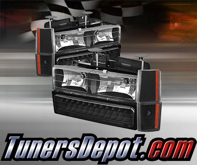TD® Crystal Headlights + Corner + LED Bumper Lights Set (Black) - 88-93 GMC Sierra