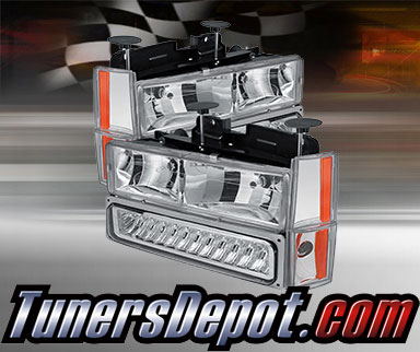 TD® Crystal Headlights + Corner + LED Bumper Lights Set (Chrome) - 88-93 Chevy Suburban