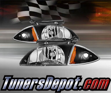 TD® Crystal Headlights + Corner Lights Set (Black) - 00-02 Chevy Cavalier