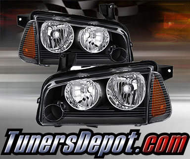 TD® Crystal Headlights + Corner Lights Set (Black) - 05-10 Dodge Charger