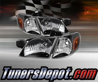 TD® Crystal Headlights + Corner Lights Set (Black) - 97-04 Oldsmobile Silhouette
