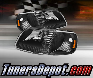TD® Crystal Headlights + Corner Lights Set (Black) - 98-02 Ford Expedition