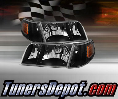 TD® Crystal Headlights + Corner Lights Set (Black) - 98-11 Ford Crown Victoria