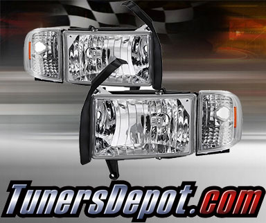 TD® Crystal Headlights + Corner Lights Set (Chrome) - 94-02 Dodge Ram Pickup 2500/3500