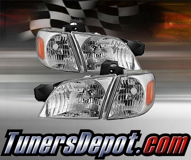 TD® Crystal Headlights + Corner Lights Set (Chrome) - 97-04 Oldsmobile Silhouette
