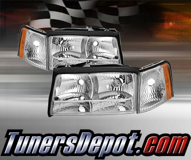 TD® Crystal Headlights + Corner Lights Set (Chrome) - 97-99 Cadillac DeVille