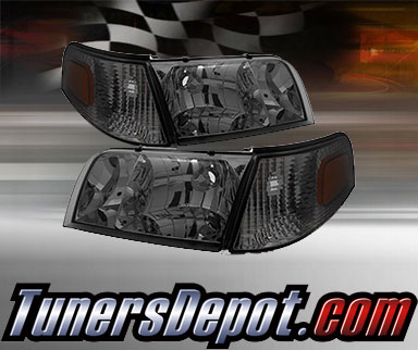 TD® Crystal Headlights + Corner Lights Set (Smoke) - 98-11 Ford Crown Victoria