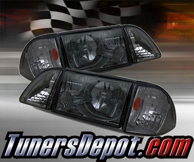 TD® Crystal Headlights + Corner + Parking Lights Set (Smoke) - 87-93 Ford Mustang
