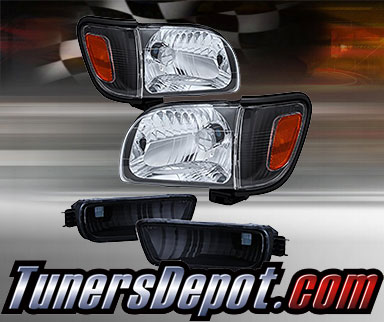 TD® Crystal Headlights + Corner + Side Marker Lights Set (Black) - 01-04 Toyota Tacoma