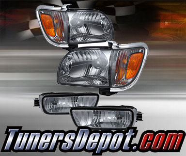 TD® Crystal Headlights + Corner + Side Marker Lights Set (Smoke) - 01-04 Toyota Tacoma