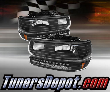 TD® Crystal Headlights + LED Bumper Lights Set (Black) - 00-06 Chevy Suburban 1500/2500