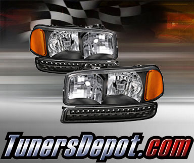 TD® Crystal Headlights + LED Bumper Lights Set (Black) - 99-06 GMC Sierra (Exc. Denali/C3)