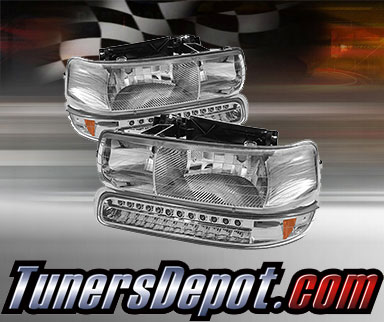 TD® Crystal Headlights + LED Bumper Lights Set (Chrome) - 01-02 Chevy Silverado 3500