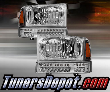 TD® Crystal Headlights + LED Bumper Lights Set (Chrome) - 99-04 Ford F-350 F350 Super Duty