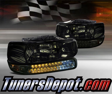 TD® Crystal Headlights + LED Bumper Lights Set (Smoke) - 01-02 Chevy Silverado 3500