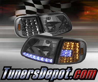 TD® DRL LED Crystal Headlights + LED Corner Lights Set (Smoke) - 98-02 Ford Expedition