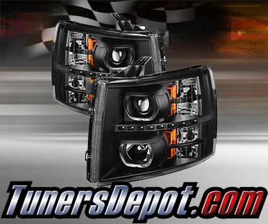 TD® DRL LED Halo Projector Headlights (Black) - 07-13 Chevy Silverado