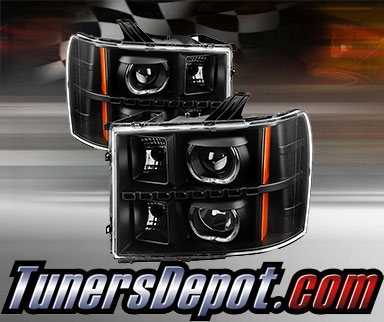 TD® DRL LED Halo Projector Headlights (Black) - 08-13 GMC Sierra Denali
