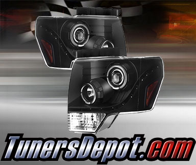 TD® DRL LED Halo Projector Headlights (Black) - 09-14 Ford F-150 F150