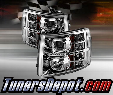 TD® DRL LED Halo Projector Headlights (Chrome) - 07-13 Chevy Silverado