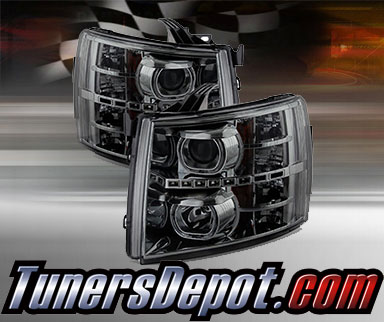 TD® DRL LED Halo Projector Headlights (Smoke) - 07-13 Chevy Silverado