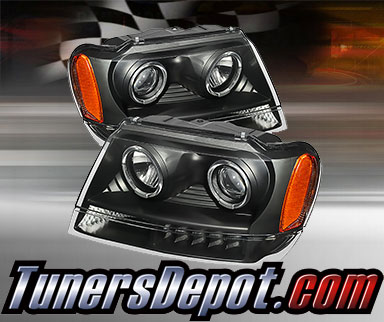 For Jeep 99-04 GRAND CHEROKEE BLACK HALO PROJECTOR HEADLIGHT+LED TAIL LIGHT LAMP 