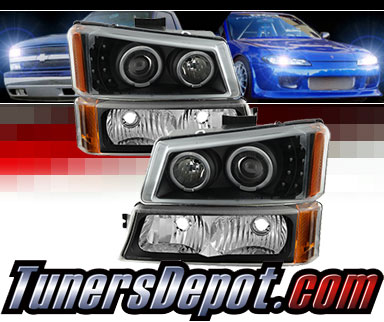 TD® LED Halo Projector Headlights + Bumper Lights Set (Black) - 02-06 Chevy Avalanche (Exc. Body Cladding)