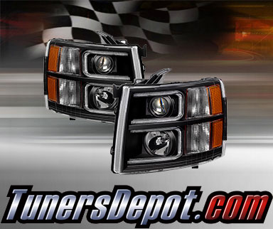 TD® Light Bar DRL Projector Headlights (Black) - 07-13 Chevy Silverado 1500