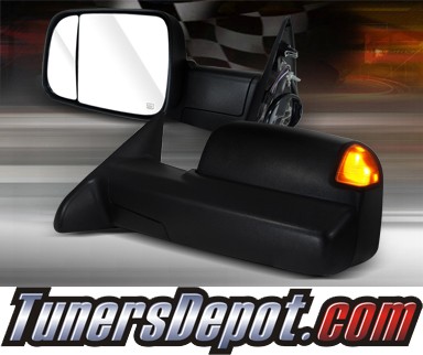 TD® Power Extending Towing Side View Mirrors (Black) - 10-12 Dodge Ram Pickup 2500/3500 (With Signal Lights)