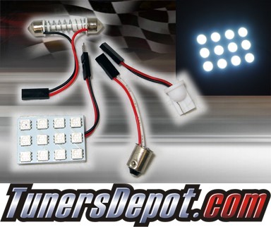 TD® SUPER WHITE 12 SMD LED Panel 1&quto; x 1 5/16&quto; - 10mm dome light (37mm-44mm) / BA9S push Twist / 194 plug in - Universal