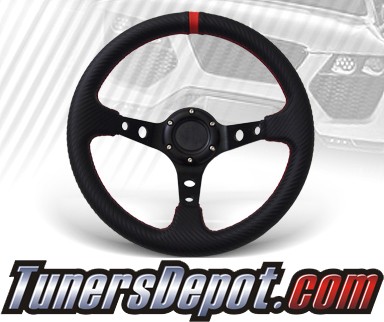 TD Steering Wheel - Drifting Style Deep Dish Carbon Style with Red Stitch